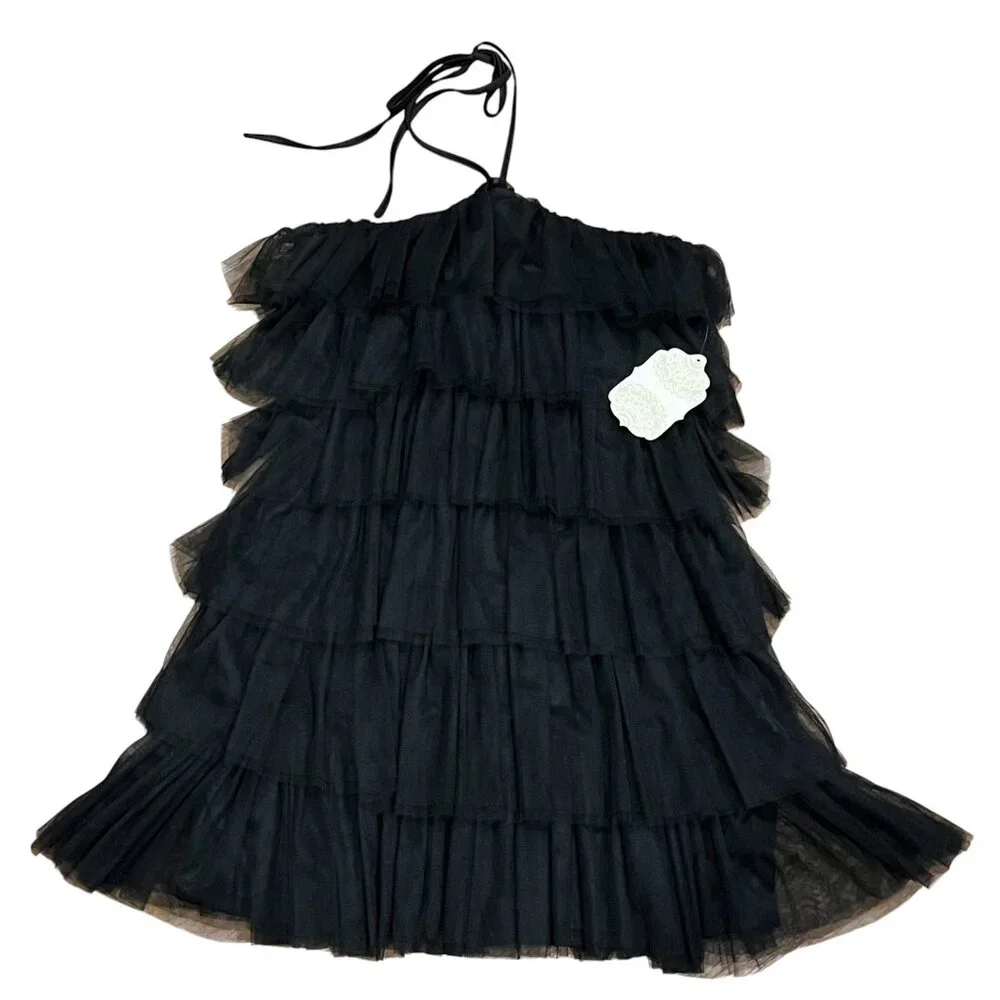 Altar'd State Tiered Tulle Halter Mini Dress, NWT, Black, S
